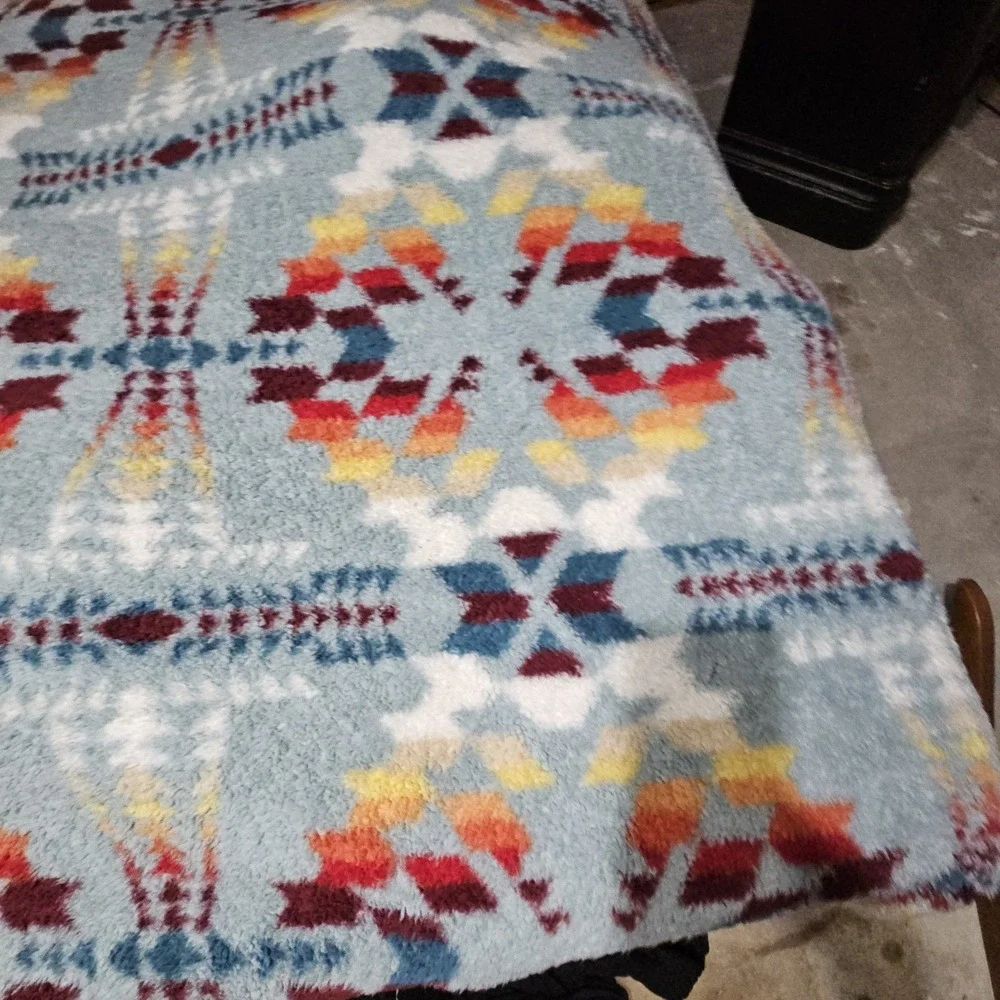 Pendleton Sherpa QUEEN Fleece Blanket Aztec Legend Lake Aqua Blue Sky Southwest